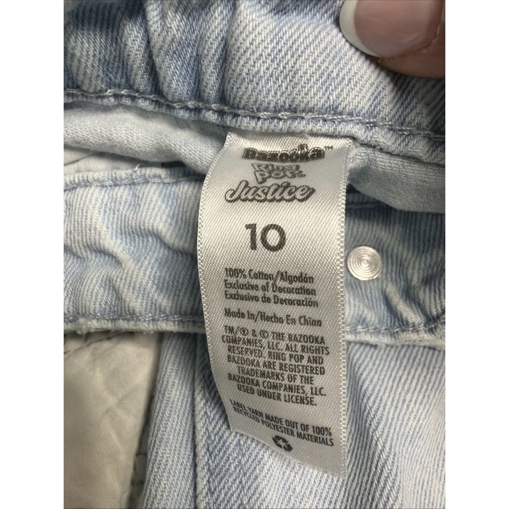 Justice Light Wash Jeans with Pink Balloon & Red Ring Pop Art Girls Sz 10